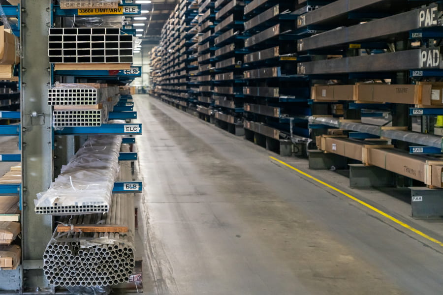 Stacked rows of steel, titanium, and other materials.